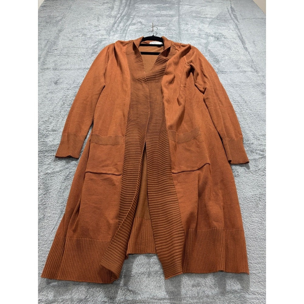 JJ Perfection M Rust Open Duster Cardigan Womens Pockets Boho Casual Sweater