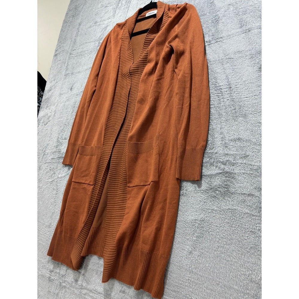 JJ Perfection M Rust Open Duster Cardigan Womens Pockets Boho Casual Sweater