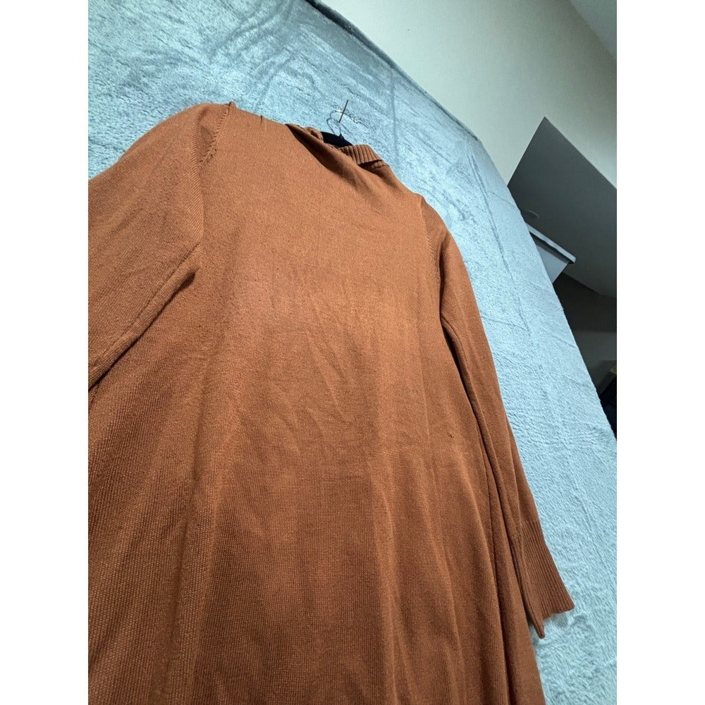 JJ Perfection M Rust Open Duster Cardigan Womens Pockets Boho Casual Sweater