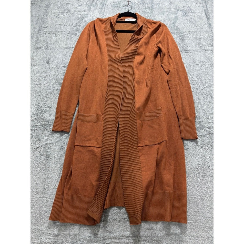 JJ Perfection M Rust Open Duster Cardigan Womens Pockets Boho Casual Sweater