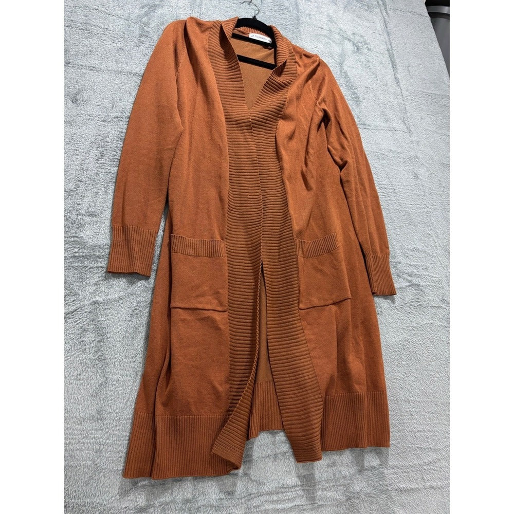 JJ Perfection M Rust Open Duster Cardigan Womens Pockets Boho Casual Sweater