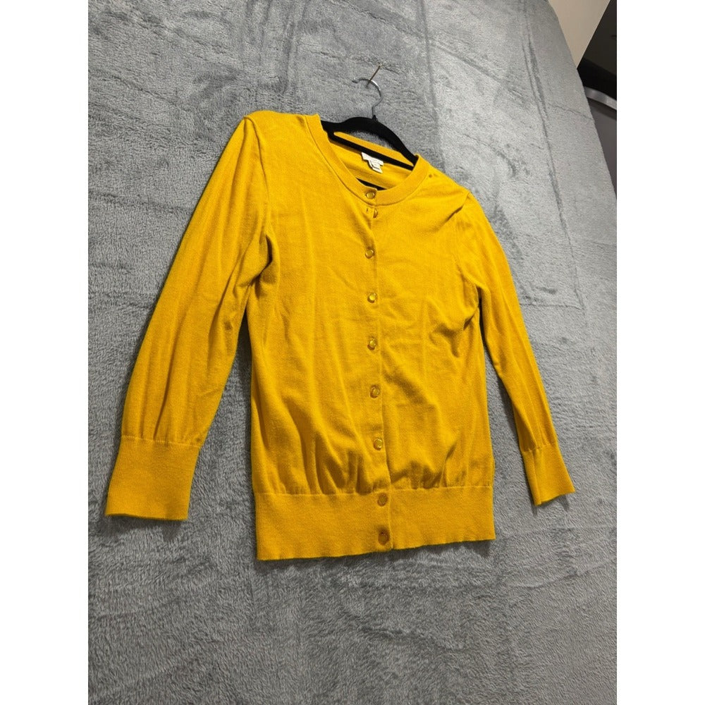 J.Crew S Womens Mustard Yellow Clare Cardigan Button Front Crewneck Preppy Cozy