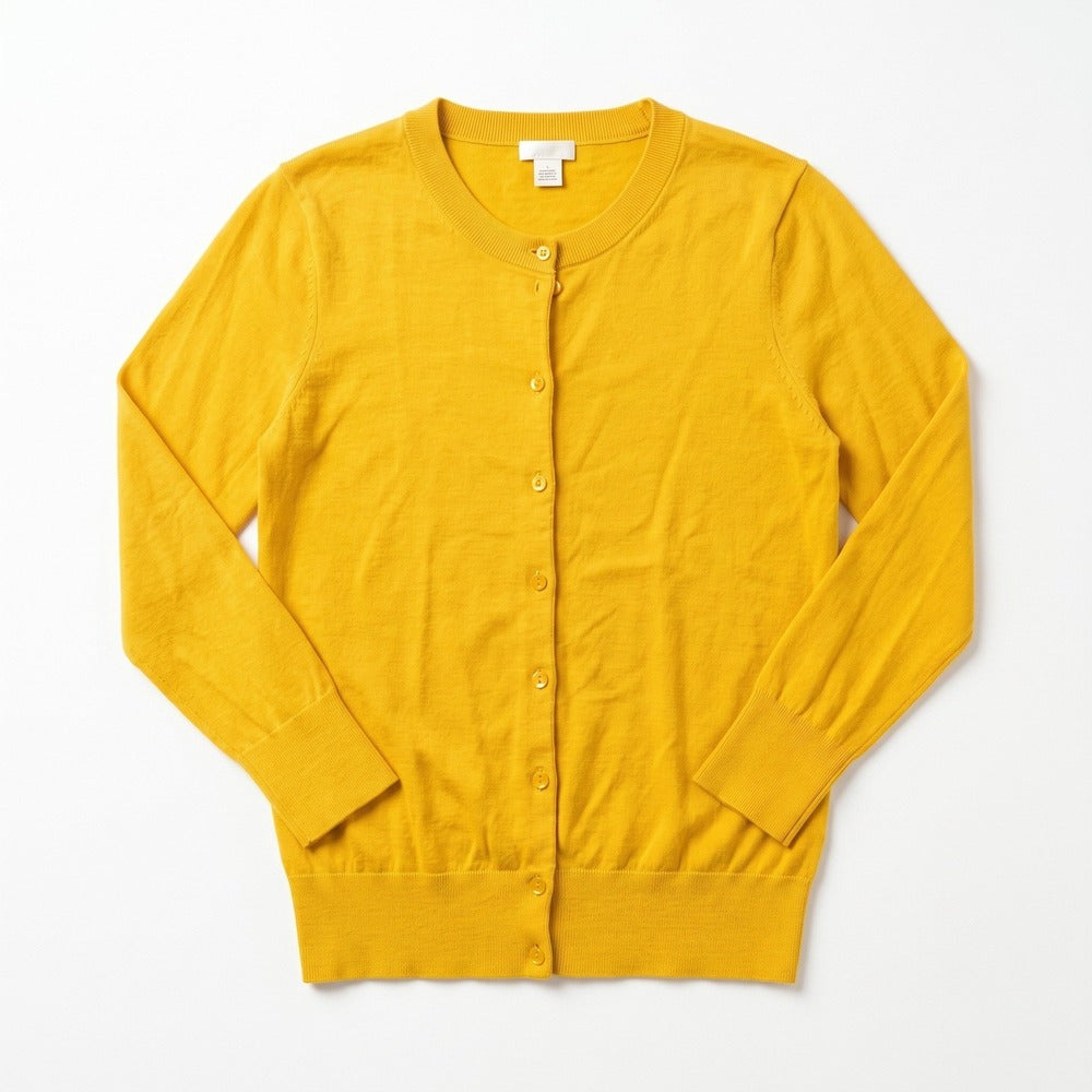 J.Crew S Womens Mustard Yellow Clare Cardigan Button Front Crewneck Preppy Cozy