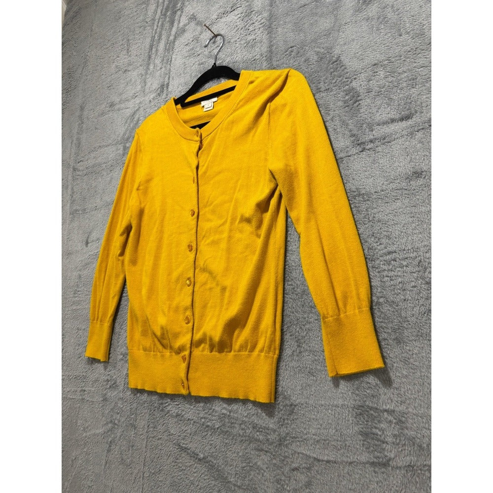 J.Crew S Womens Mustard Yellow Clare Cardigan Button Front Crewneck Preppy Cozy