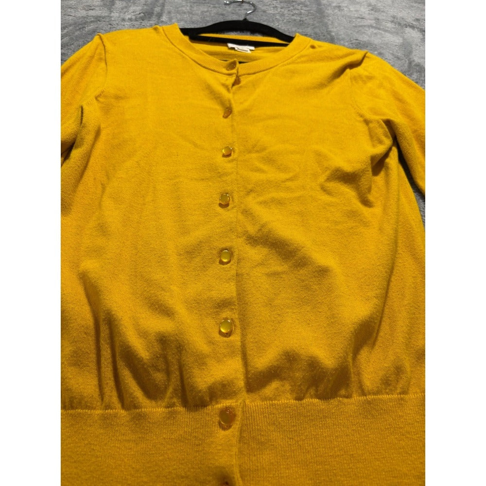 J.Crew S Womens Mustard Yellow Clare Cardigan Button Front Crewneck Preppy Cozy