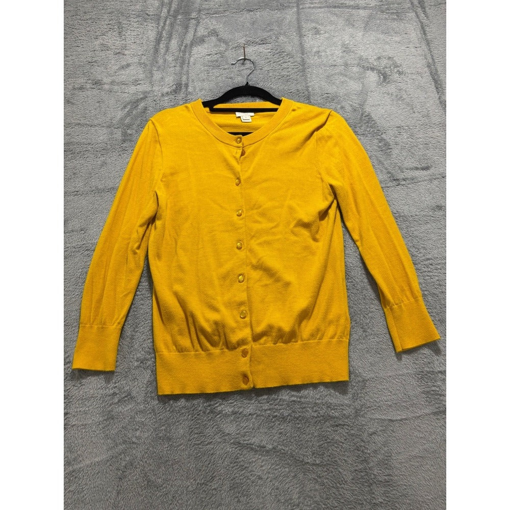 J.Crew S Womens Mustard Yellow Clare Cardigan Button Front Crewneck Preppy Cozy