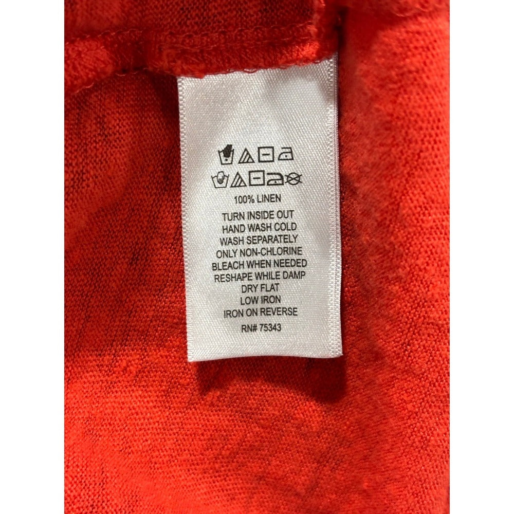 Tahari Womens 1X Coral 100% Linen V-Neck Short Sleeve Top Casual Coastal Boho