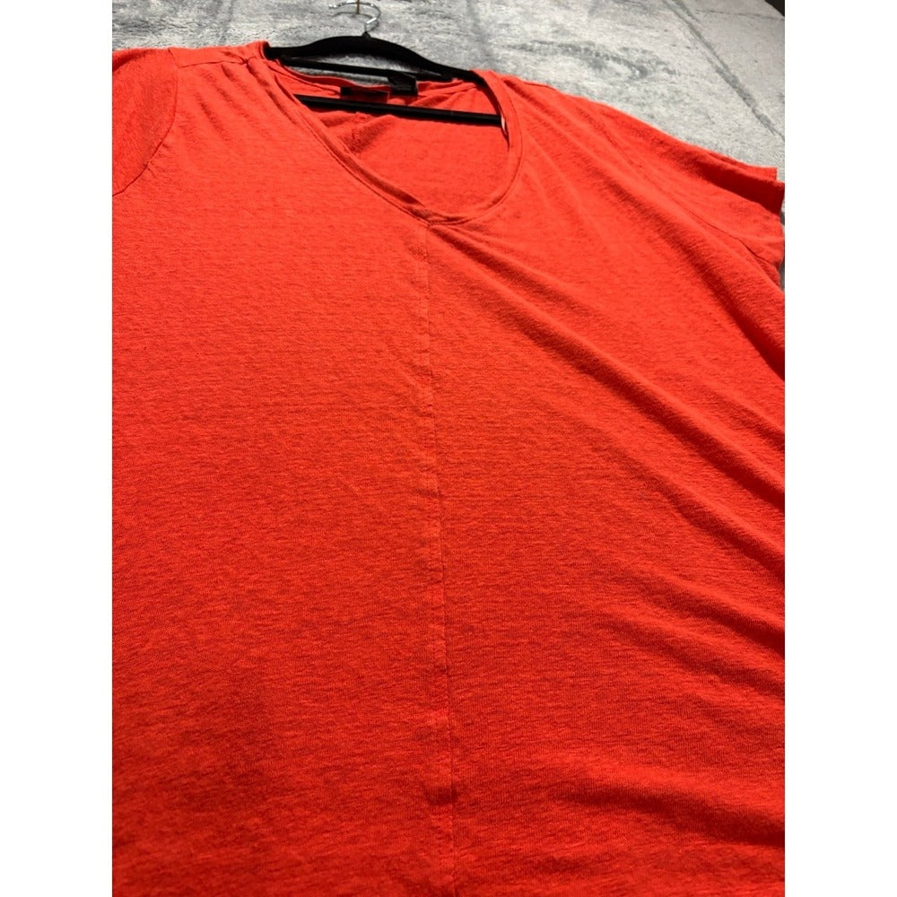 Tahari Womens 1X Coral 100% Linen V-Neck Short Sleeve Top Casual Coastal Boho