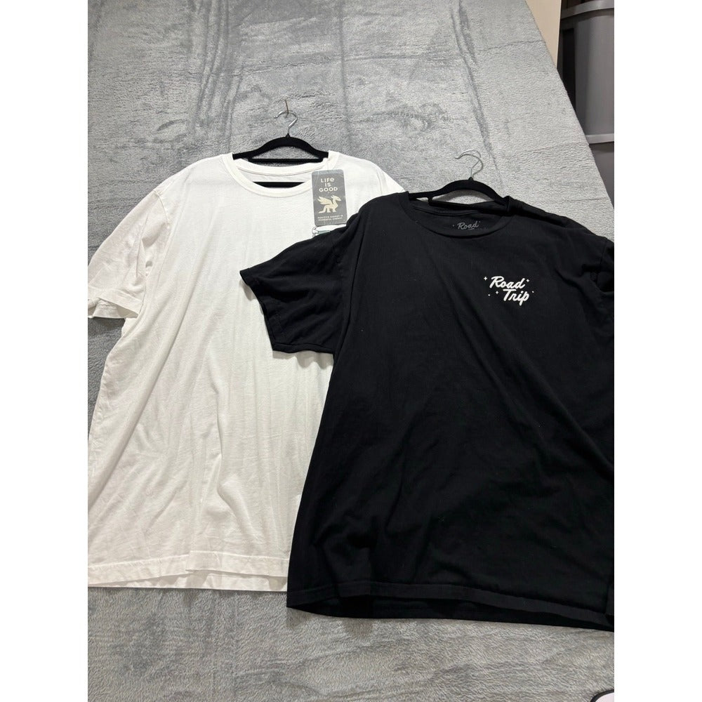 Life is Good XXL XL White Black Road Trip Graphic Tee Bundle 2 Mens