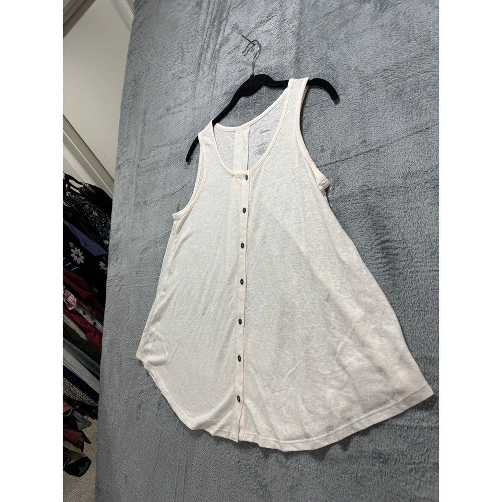 Sonoma Womens S Cream Button Front Swing Tank Top Boho Casual Linen Blend Look