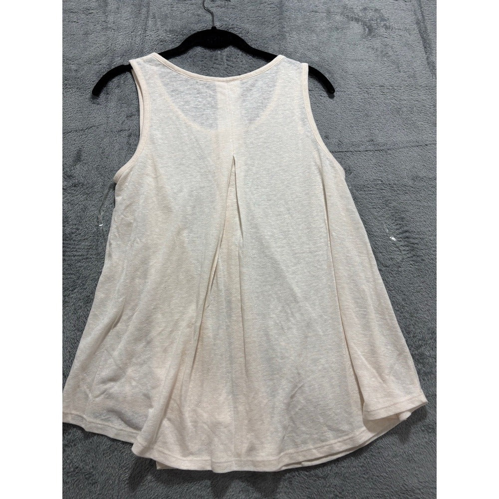 Sonoma Womens S Cream Button Front Swing Tank Top Boho Casual Linen Blend Look