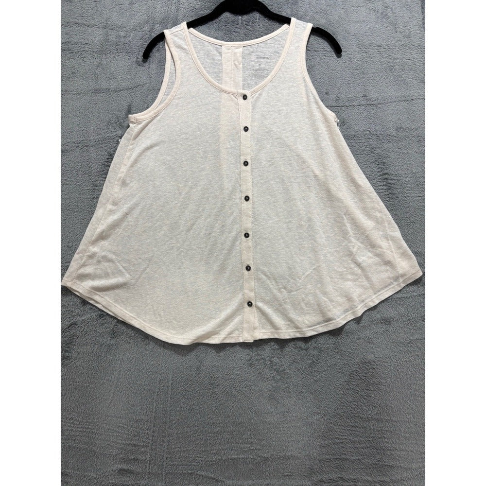 Sonoma Womens S Cream Button Front Swing Tank Top Boho Casual Linen Blend Look