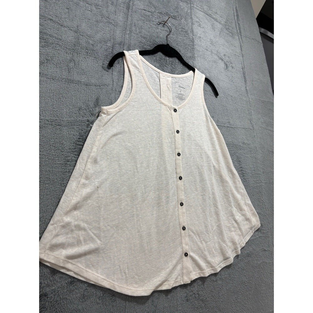 Sonoma Womens S Cream Button Front Swing Tank Top Boho Casual Linen Blend Look