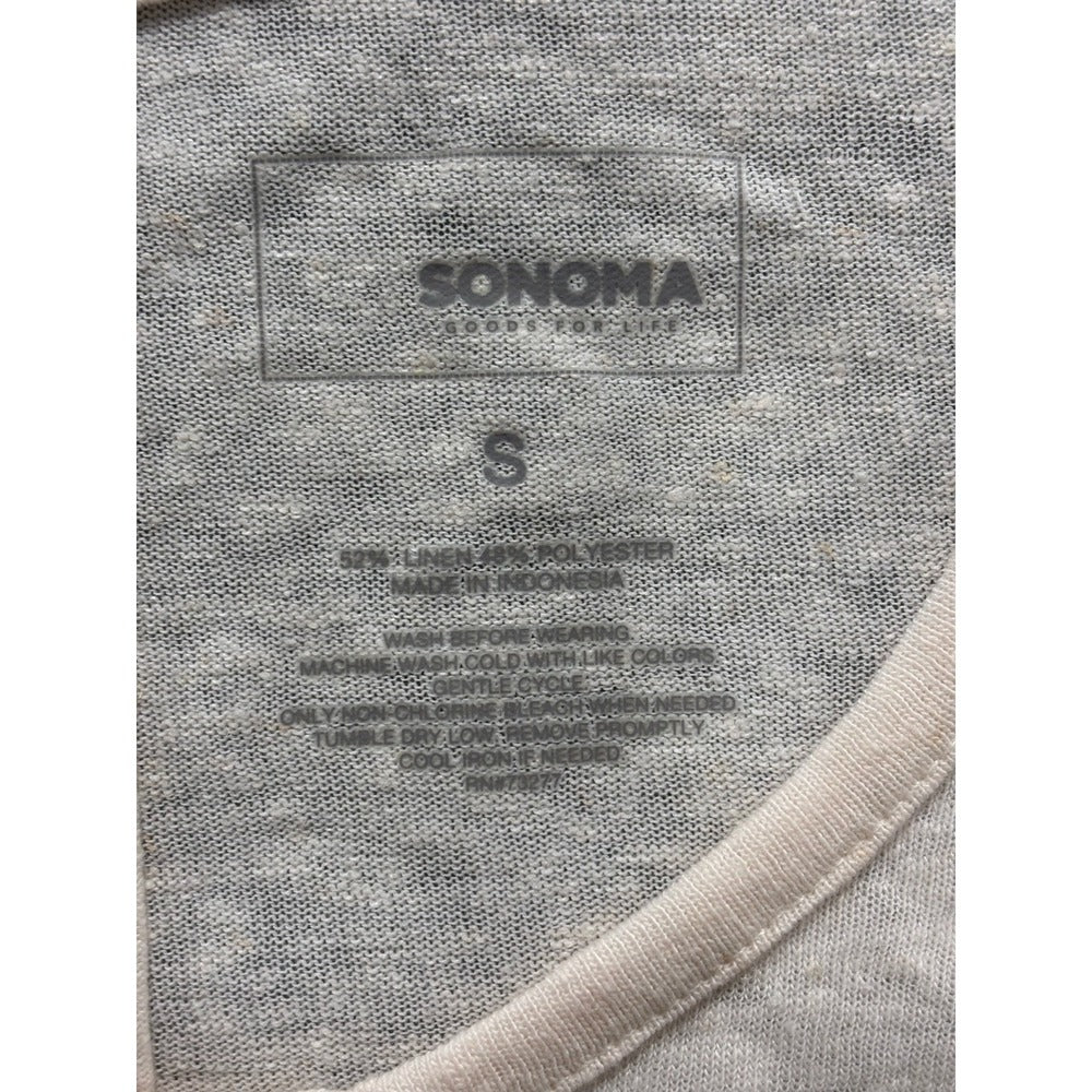 Sonoma Womens S Cream Button Front Swing Tank Top Boho Casual Linen Blend Look
