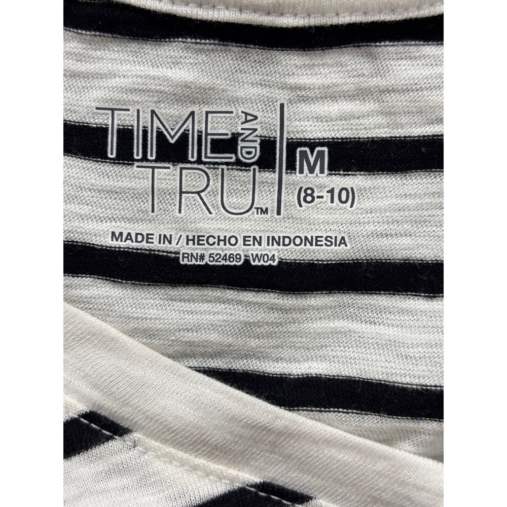 Time and Tru M 8-10 White Black Striped Womens V-Neck Pocket Tank Casual Coastal