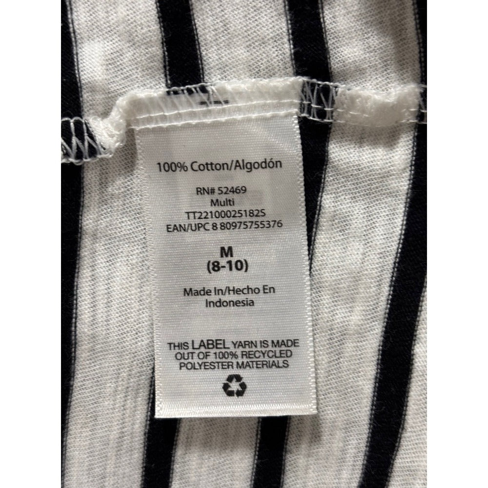 Time and Tru M 8-10 White Black Striped Womens V-Neck Pocket Tank Casual Coastal