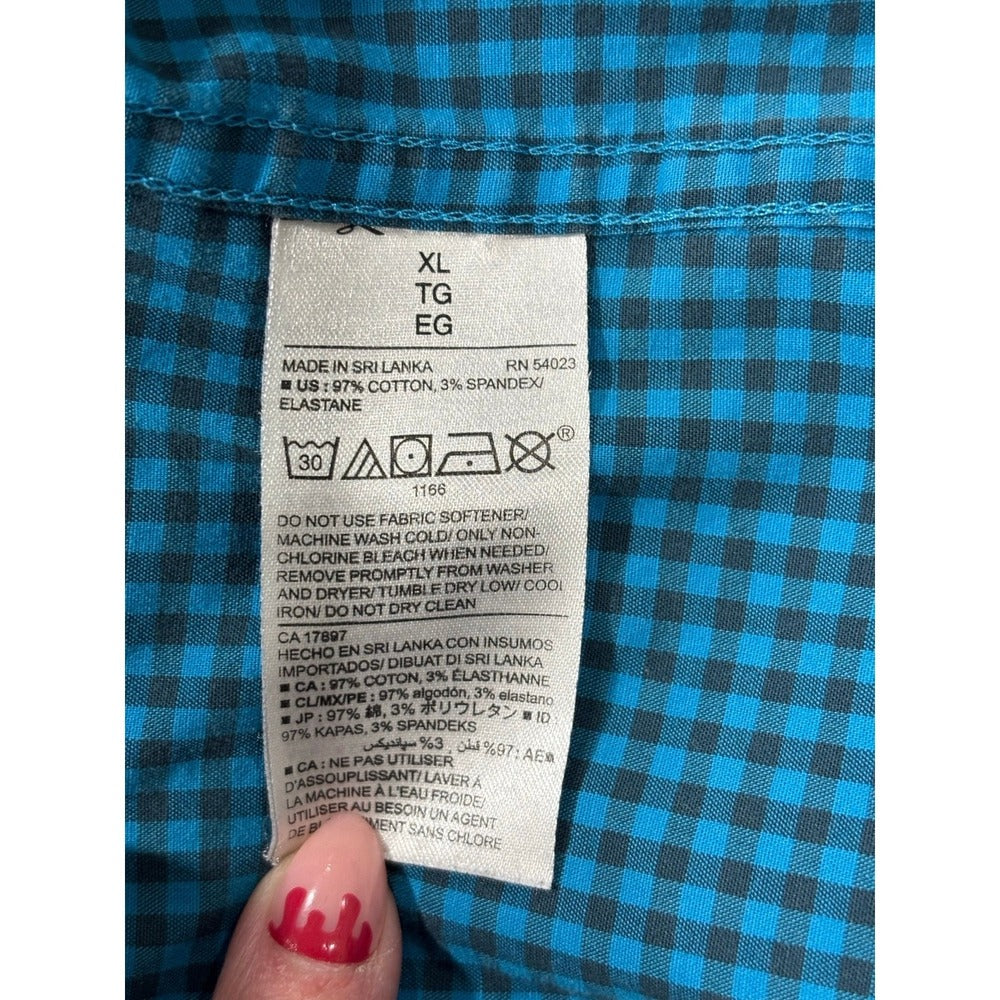 Old Navy Signature XL Teal Gingham Button Up Shirt Mens Preppy Casual