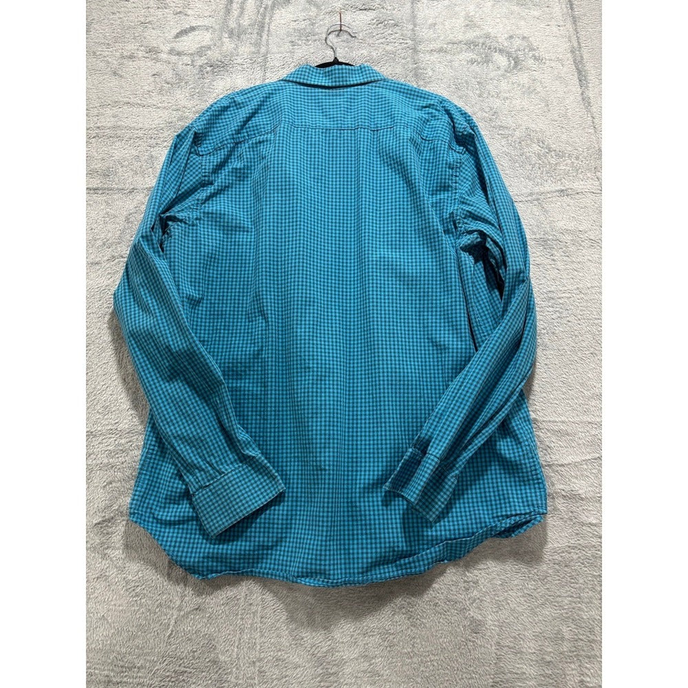 Old Navy Signature XL Teal Gingham Button Up Shirt Mens Preppy Casual