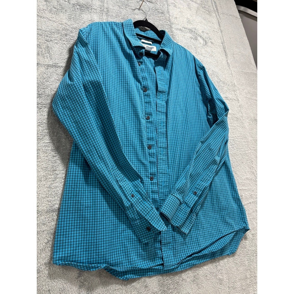 Old Navy Signature XL Teal Gingham Button Up Shirt Mens Preppy Casual