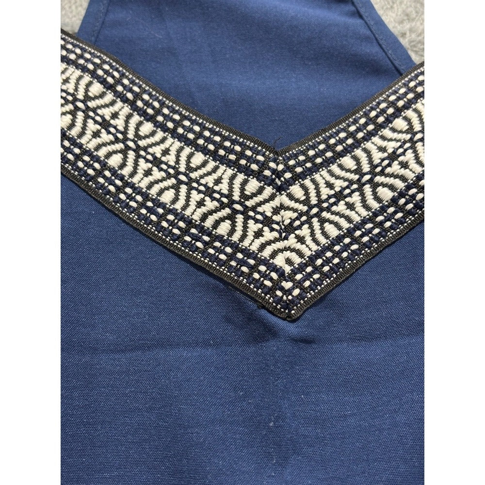 Womens M Navy Racerback Cami Tank Top Geometric Trim Boho Festival Casual