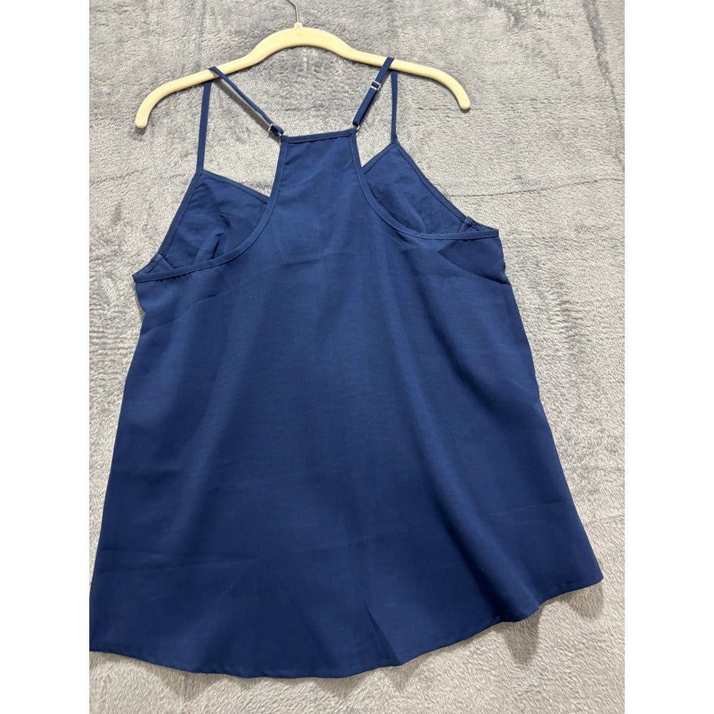 Womens M Navy Racerback Cami Tank Top Geometric Trim Boho Festival Casual