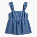 LOFT Outlet Womens M Blue Chambray Ruffle Strap Babydoll Tank Top Boho Casual