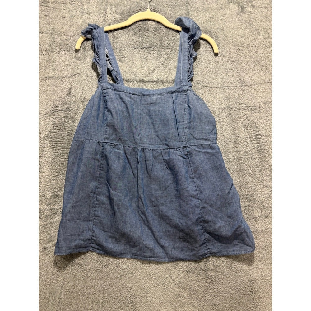 LOFT Outlet Womens M Blue Chambray Ruffle Strap Babydoll Tank Top Boho Casual