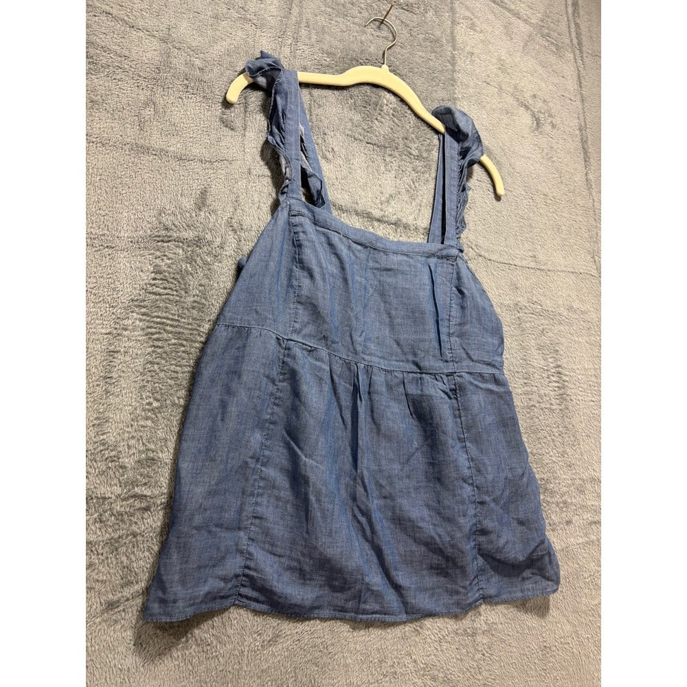 LOFT Outlet Womens M Blue Chambray Ruffle Strap Babydoll Tank Top Boho Casual