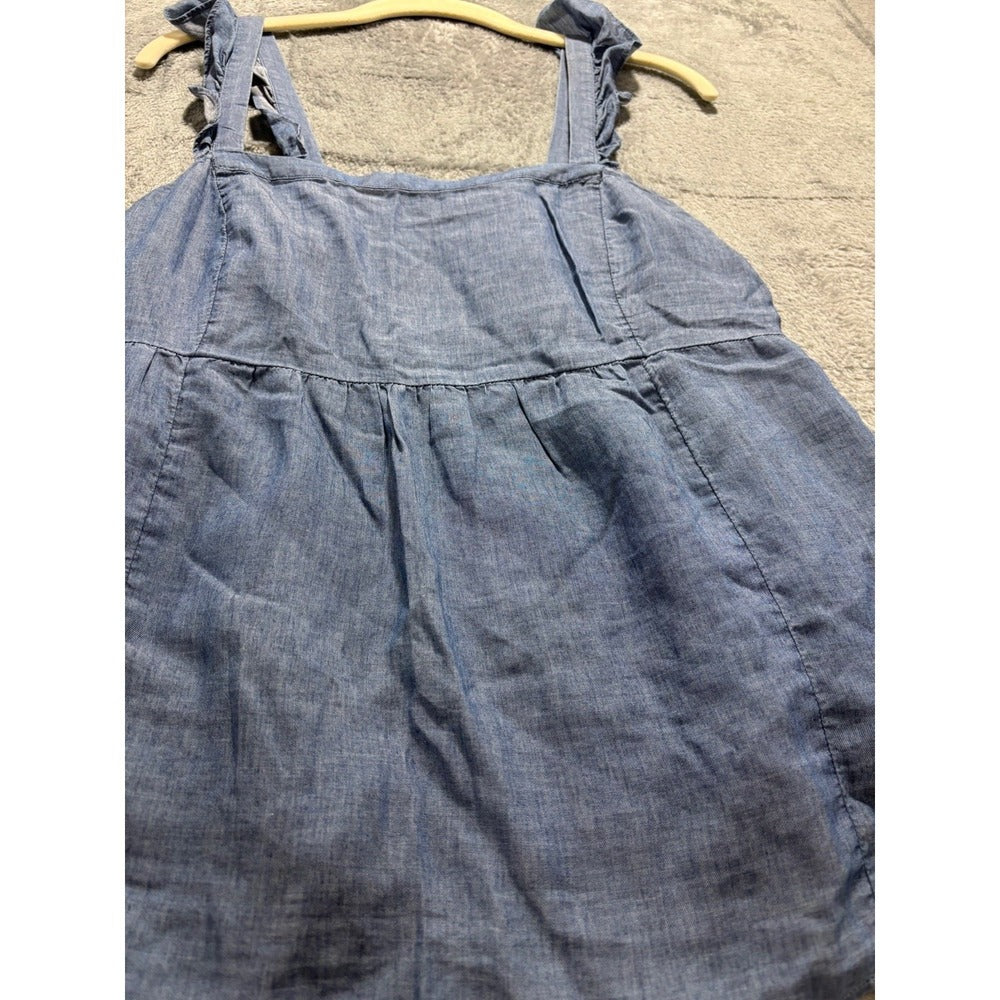 LOFT Outlet Womens M Blue Chambray Ruffle Strap Babydoll Tank Top Boho Casual