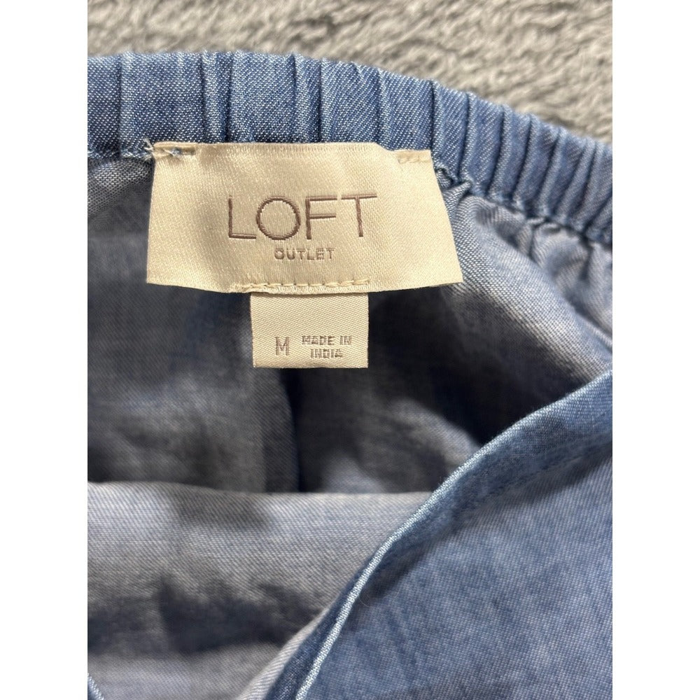LOFT Outlet Womens M Blue Chambray Ruffle Strap Babydoll Tank Top Boho Casual