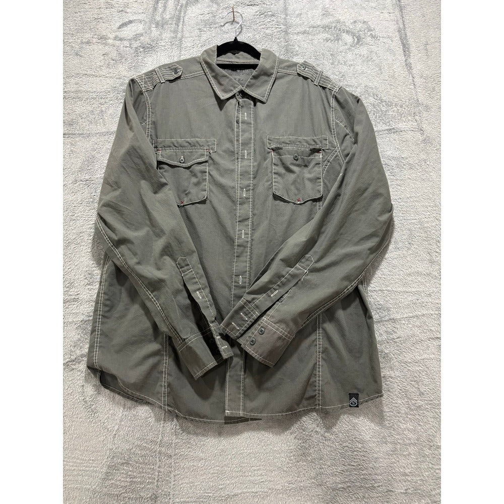 Surplus XL Olive Gray Button Up Long Sleeve Shirt Utility Casual Vintage