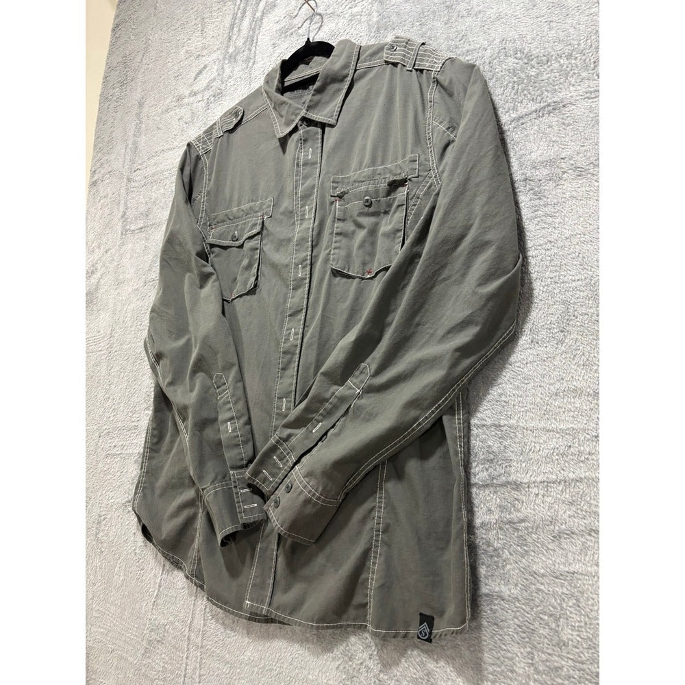 Surplus XL Olive Gray Button Up Long Sleeve Shirt Utility Casual Vintage