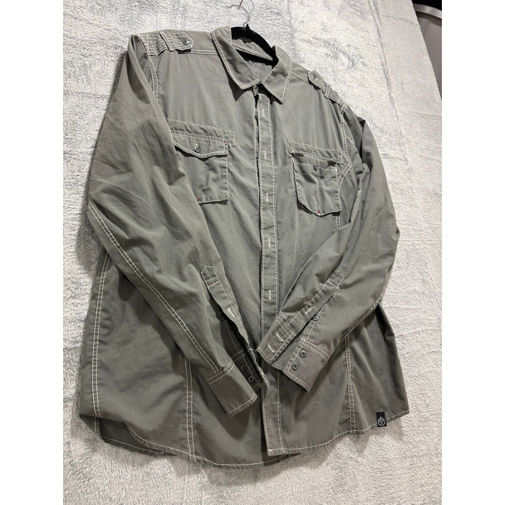 Surplus XL Olive Gray Button Up Long Sleeve Shirt Utility Casual Vintage