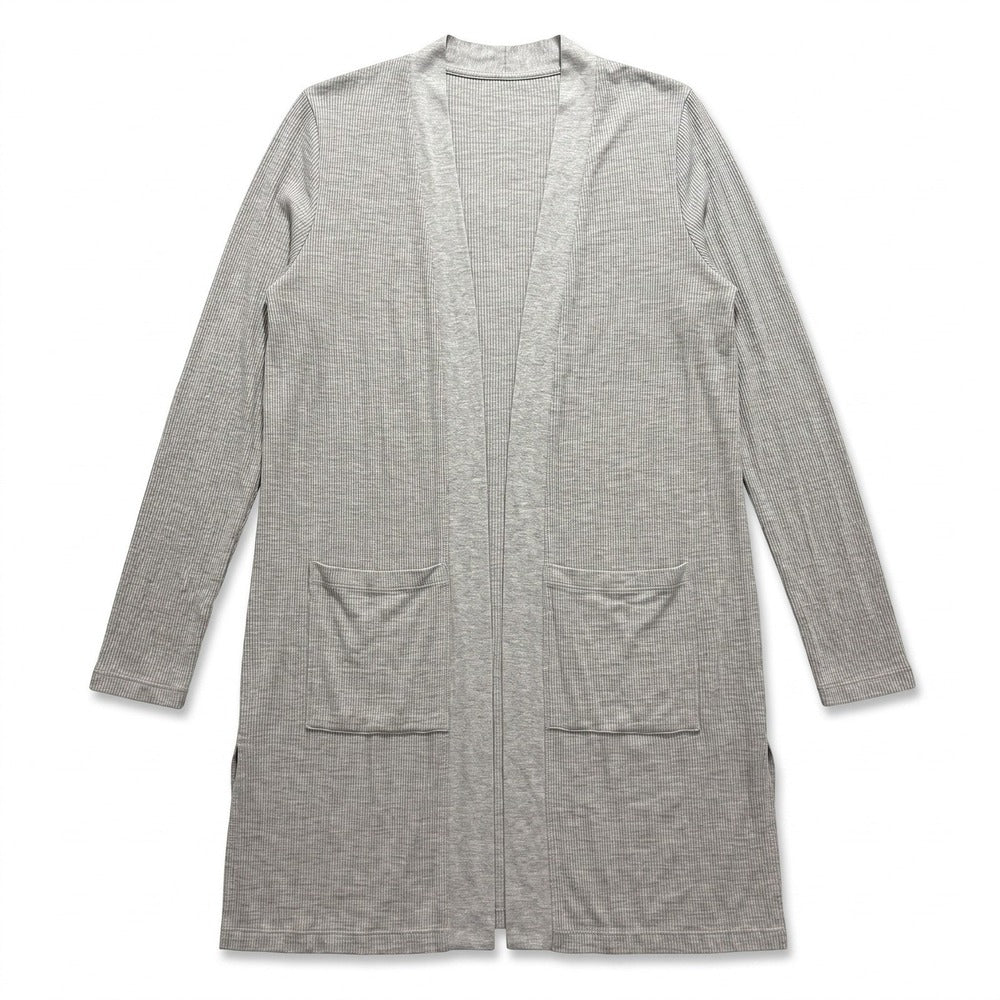 DKNY Jeans Womens S Heather Gray Ribbed Long Duster Cardigan Pockets Casual Cozy