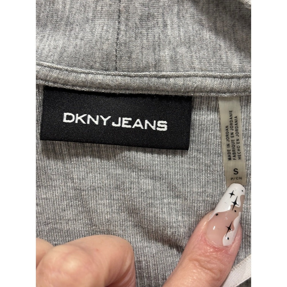 DKNY Jeans Womens S Heather Gray Ribbed Long Duster Cardigan Pockets Casual Cozy