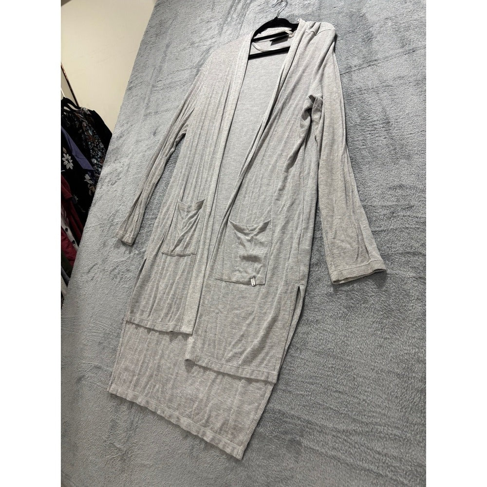 DKNY Jeans Womens S Heather Gray Ribbed Long Duster Cardigan Pockets Casual Cozy