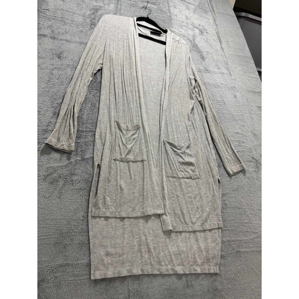 DKNY Jeans Womens S Heather Gray Ribbed Long Duster Cardigan Pockets Casual Cozy