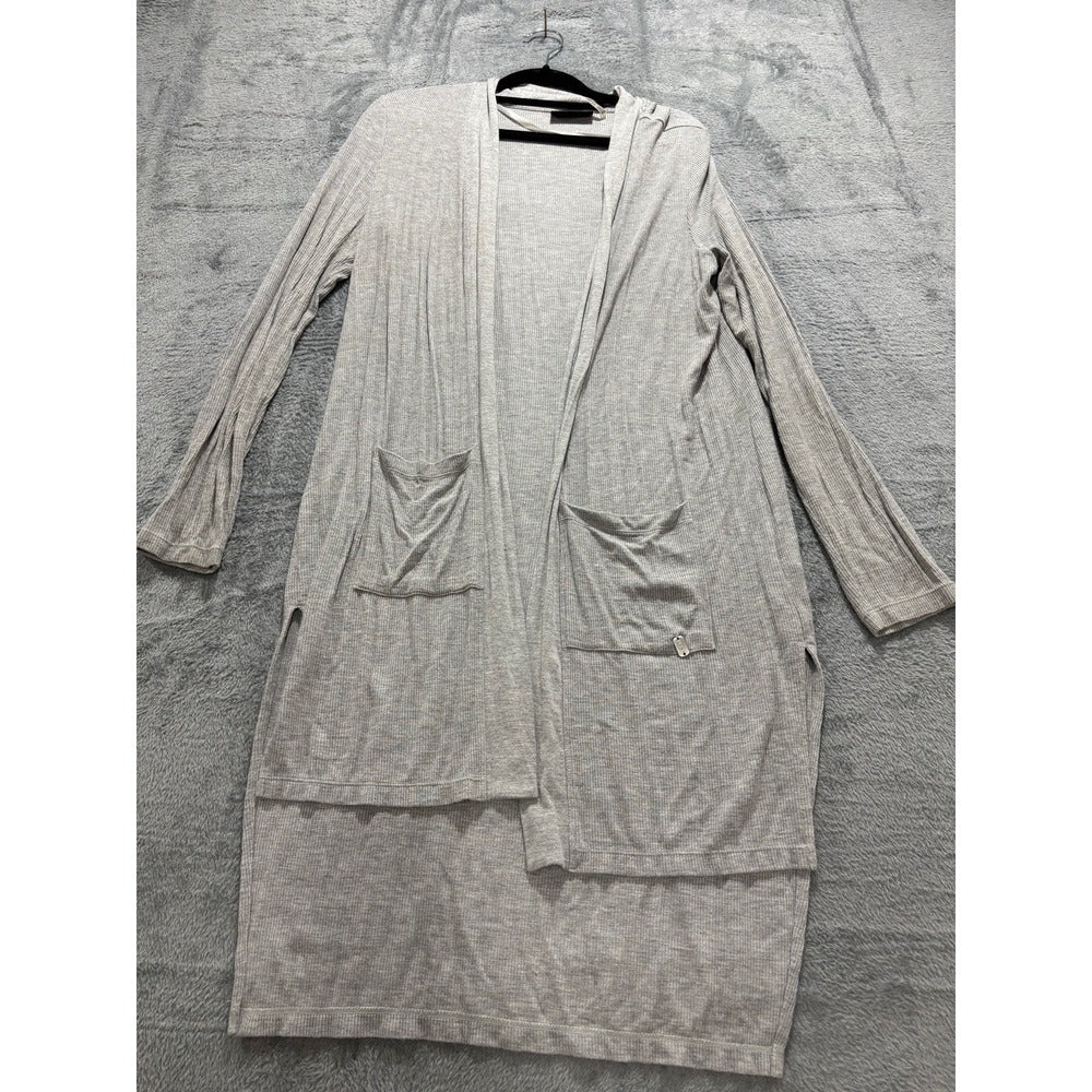 DKNY Jeans Womens S Heather Gray Ribbed Long Duster Cardigan Pockets Casual Cozy