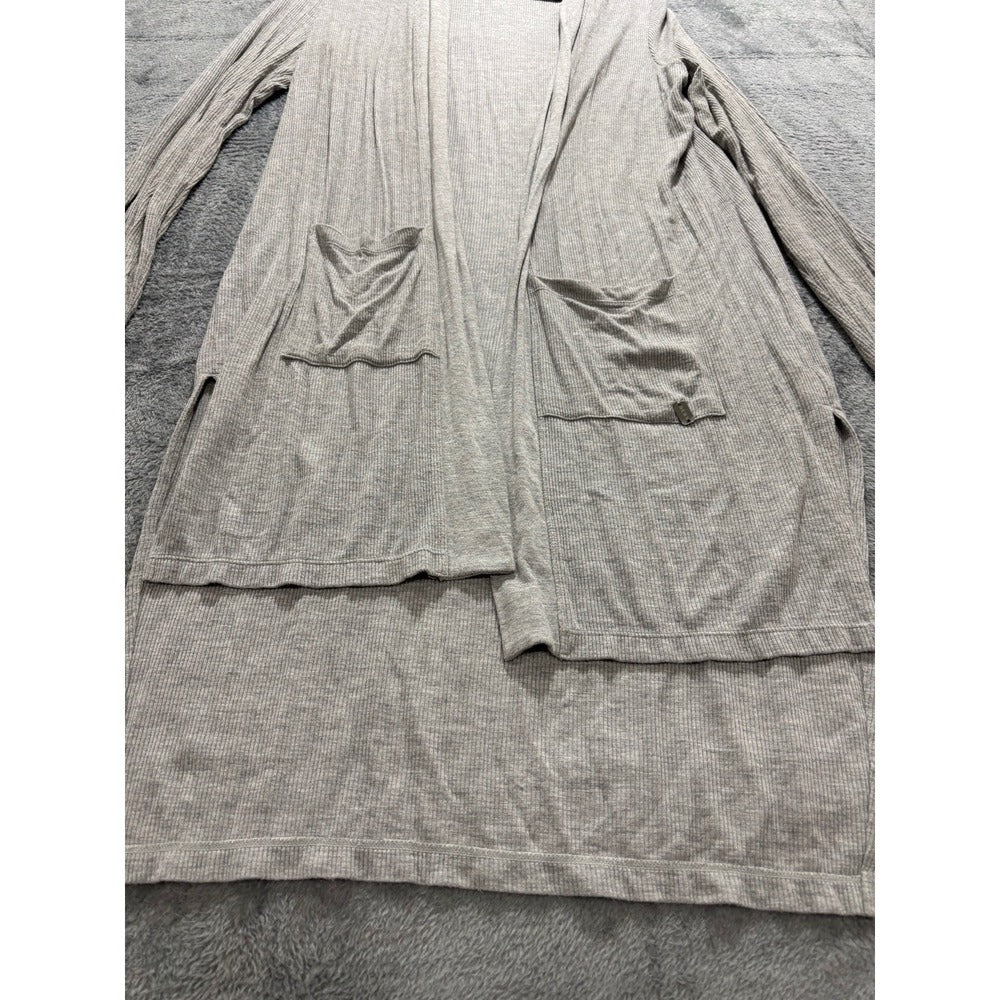 DKNY Jeans Womens S Heather Gray Ribbed Long Duster Cardigan Pockets Casual Cozy