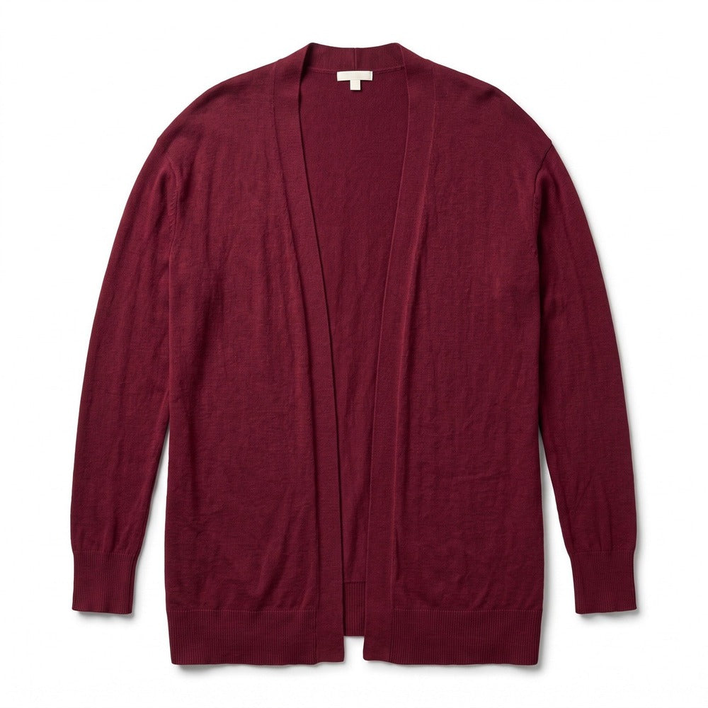 Merona Womens S Burgundy Open-Front Cardigan Sweater Cozy Casual Hip Length
