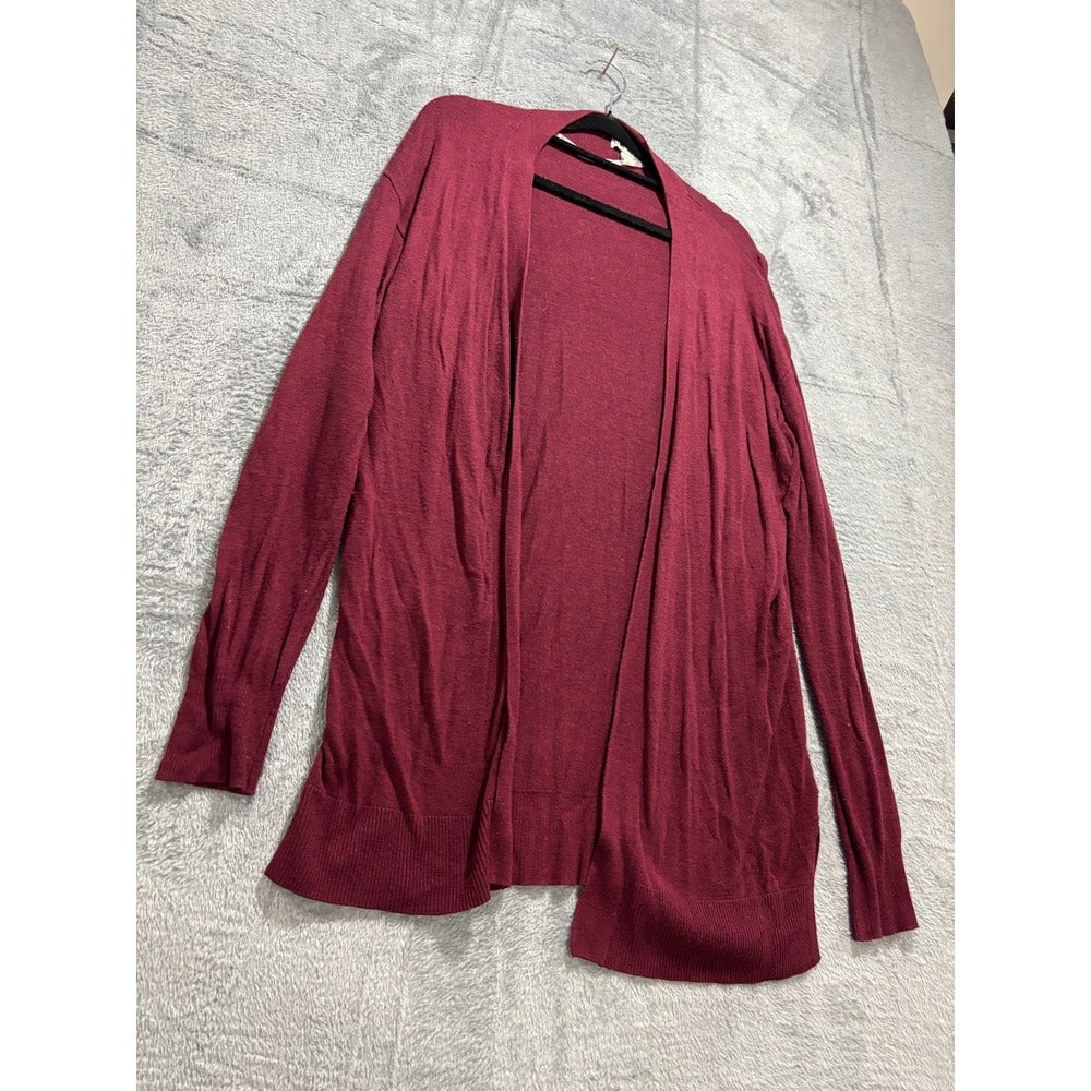 Merona Womens S Burgundy Open-Front Cardigan Sweater Cozy Casual Hip Length