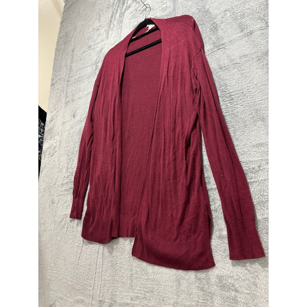 Merona Womens S Burgundy Open-Front Cardigan Sweater Cozy Casual Hip Length