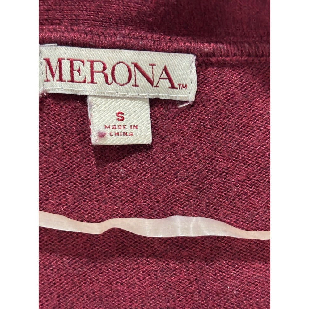 Merona Womens S Burgundy Open-Front Cardigan Sweater Cozy Casual Hip Length