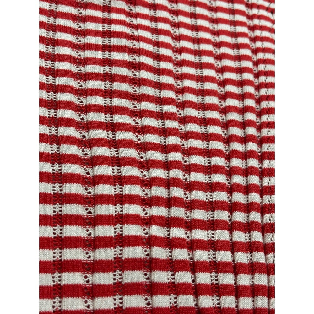 American Eagle Womens M Red White Striped Henley Sweater Preppy Coastal Casual