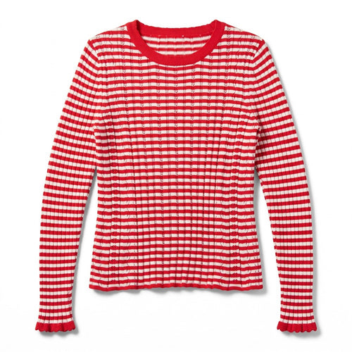 American Eagle Women's Red Striped Henley Size M