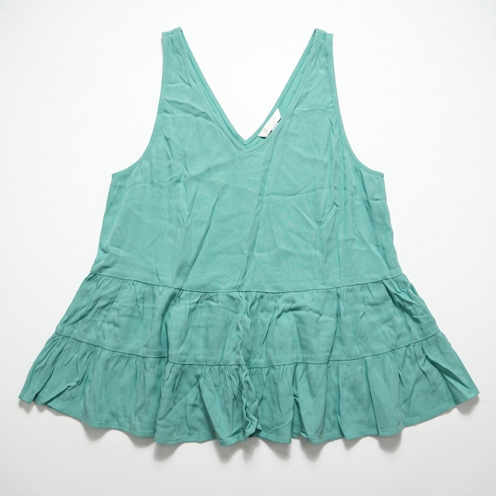 LOFT M Seafoam Green Tiered V-Neck Swing Tank Womens Boho Casual Top