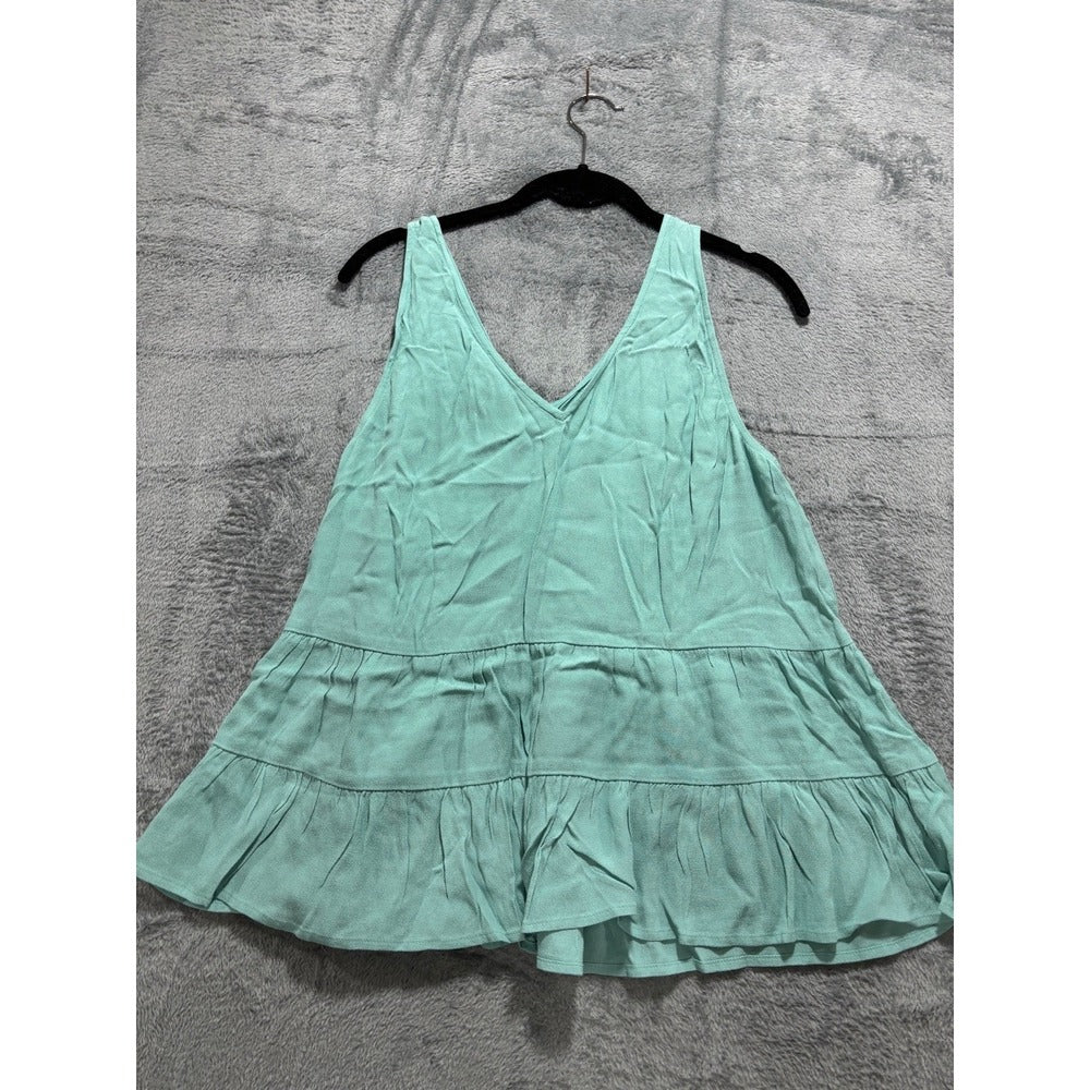 LOFT M Seafoam Green Tiered V-Neck Swing Tank Womens Boho Casual Top