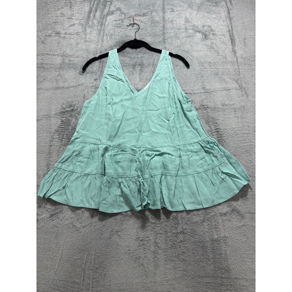 LOFT M Seafoam Green Tiered V-Neck Swing Tank Womens Boho Casual Top