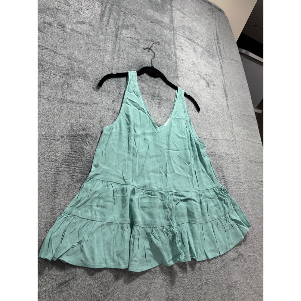 LOFT M Seafoam Green Tiered V-Neck Swing Tank Womens Boho Casual Top
