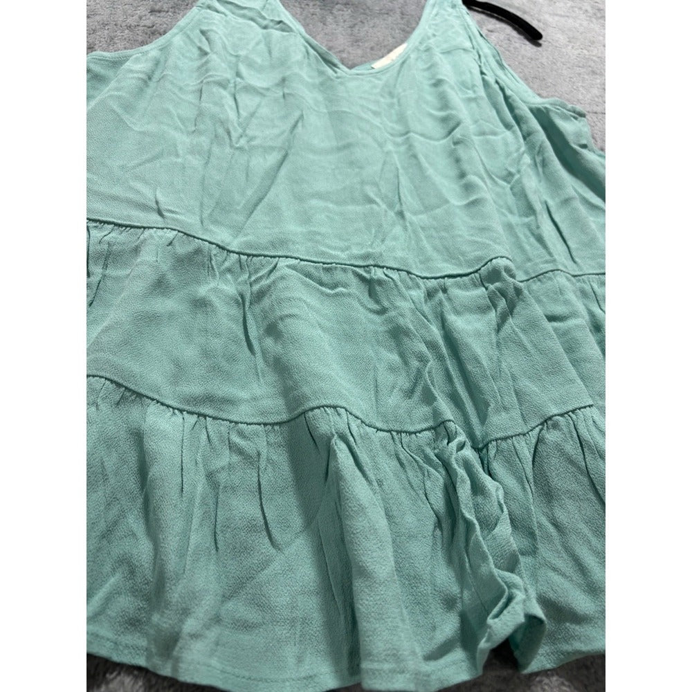 LOFT M Seafoam Green Tiered V-Neck Swing Tank Womens Boho Casual Top